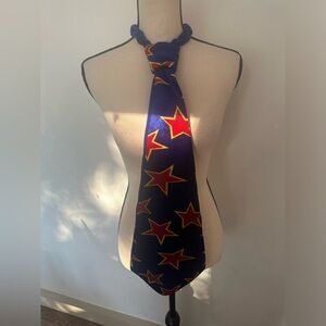Large clown tie, velvet blue and red star costume Halloween